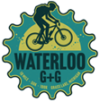 A logo with a person riding a bicycle

Description automatically generated